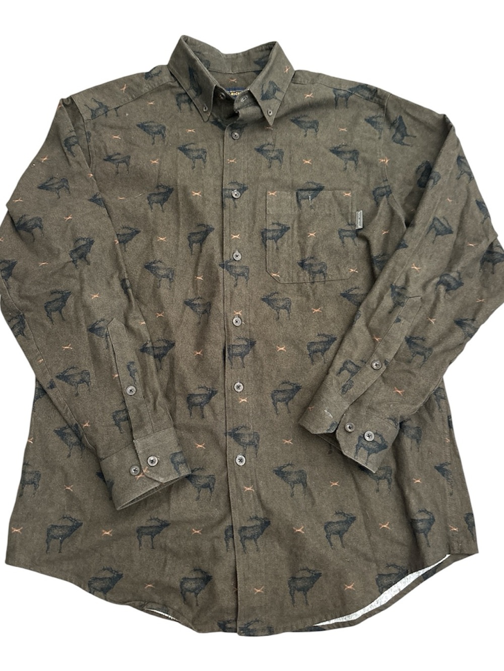 Woolrich Men's Olive Green Moose Printed Button-Down Shirt Size Large